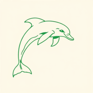 Green Ink Outline Dolphin Tattoo