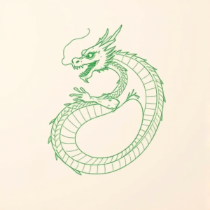 Green Ink Outline Dragon Tattoo