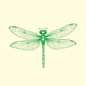 Green Ink Outline Dragonfly Tattoo