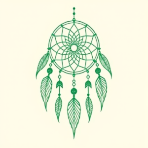 Green Ink Outline Dreamcatcher Tattoo