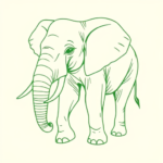 Green Ink Outline Elephant Tattoo