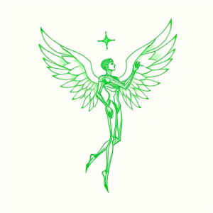 Green Ink Outline Evangelion Tattoo