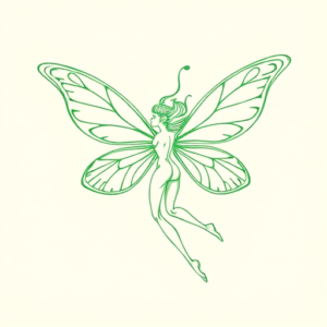 Green Ink Outline Fairy Tattoo