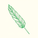 Green Ink Outline Feather Tattoo