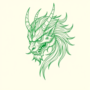 Green Ink Outline Fenrir Tattoo