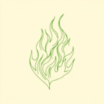 Green Ink Outline Fire Tattoo
