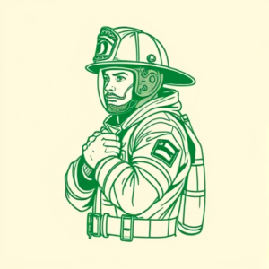 Green Ink Outline Firefighter Tattoo
