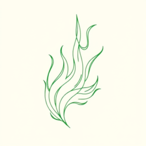 Green Ink Outline Flame Tattoo