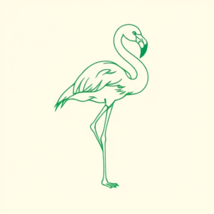 Green Ink Outline Flamingo Tattoo