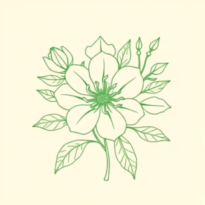 Green Ink Outline Floral Tattoo
