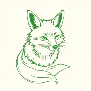 Green Ink Outline Fox Tattoo