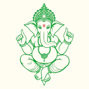 Green Ink Outline Ganesha Tattoo