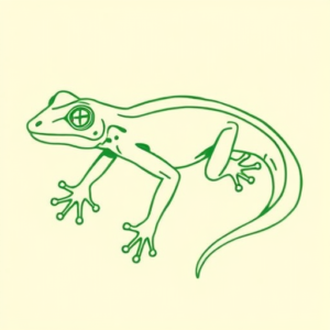 Green Ink Outline Gecko Tattoo