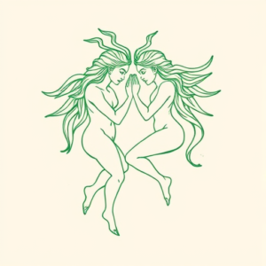 Green Ink Outline Gemini Tattoo