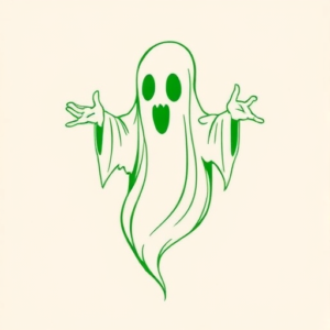 Green Ink Outline Ghost Tattoo