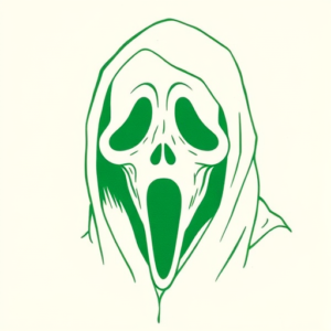 Green Ink Outline Ghostface Tattoo