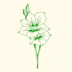 Green Ink Outline Gladiolus Tattoo