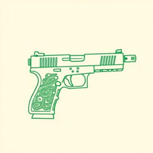 Green Ink Outline Glock Tattoo