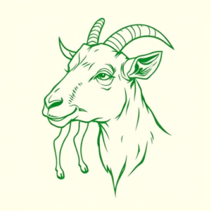 Green Ink Outline Goat Tattoo