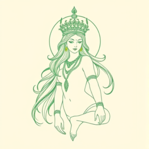Green Ink Outline Goddess Tattoo