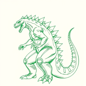 Green Ink Outline Godzilla Tattoo
