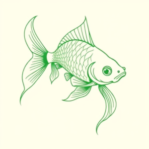 Green Ink Outline Goldfish Tattoo