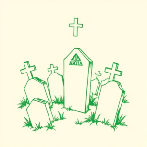 Green Ink Outline Graveyard Tattoo