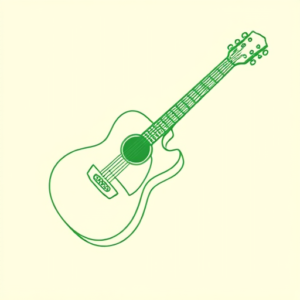 Green Ink Outline Guitar Tattoo