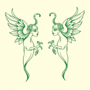 Green Ink Outline Hades Tattoo