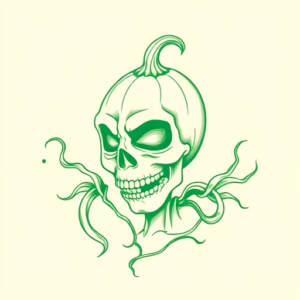 Green Ink Outline Halloween Tattoo