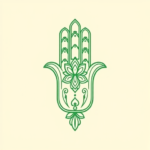 Green Ink Outline Hamsa Tattoo
