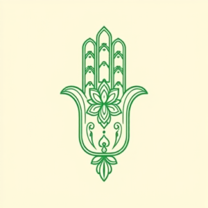 Green Ink Outline Hamsa Tattoo