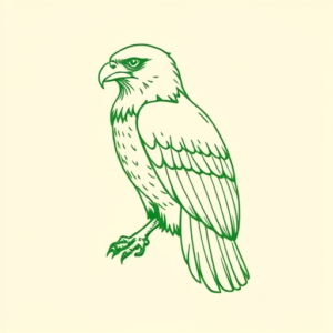 Green Ink Outline Hawk Tattoo