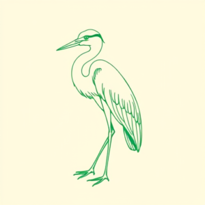 Green Ink Outline Heron Tattoo