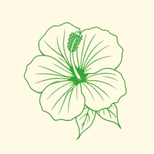 Green Ink Outline Hibiscus Tattoo