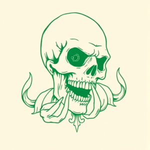 Green Ink Outline Horror Tattoo
