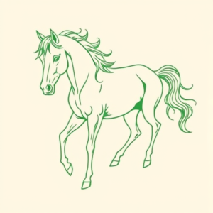 Green Ink Outline Horse Tattoo