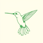 Green Ink Outline Hummingbird Tattoo