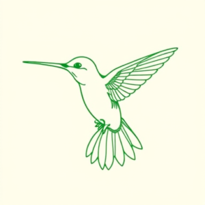 Green Ink Outline Hummingbird Tattoo