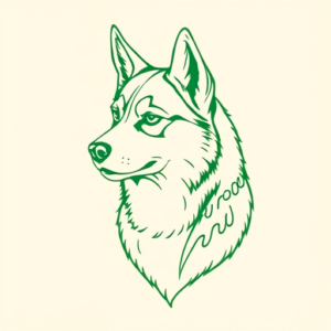 Green Ink Outline Husky Tattoo