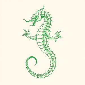 Green Ink Outline Hydra Tattoo