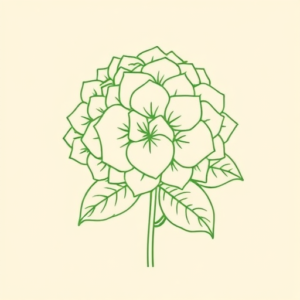 Green Ink Outline Hydrangea Tattoo
