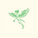 Green Ink Outline Icarus Tattoo