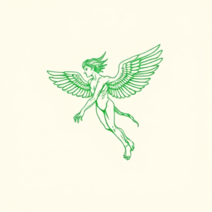 Green Ink Outline Icarus Tattoo