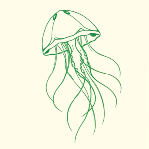 Green Ink Outline Jellyfish Tattoo