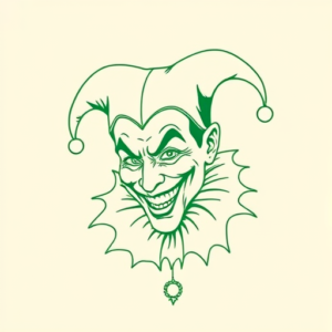 Green Ink Outline Jester Tattoo