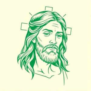 Green Ink Outline Jesus Tattoo