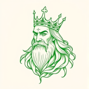 Green Ink Outline King Tattoo