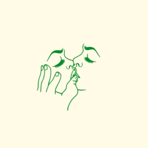 Green Ink Outline Kiss Tattoo