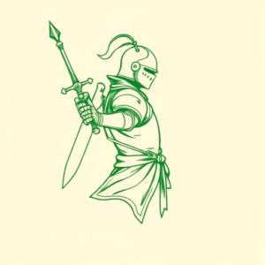 Green Ink Outline Knight Tattoo